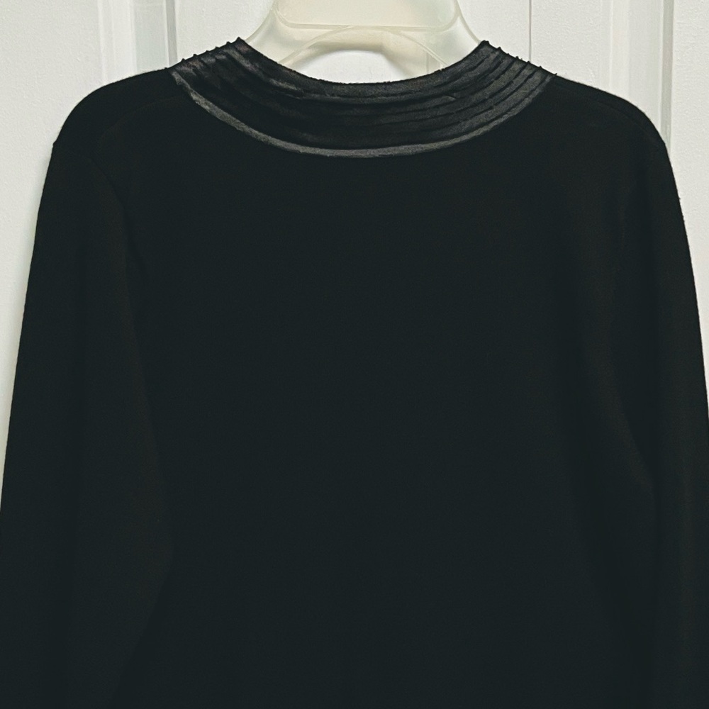 Black Satin-Trim Cardigan Sweater Petite Size PL - Picture 6 of 7